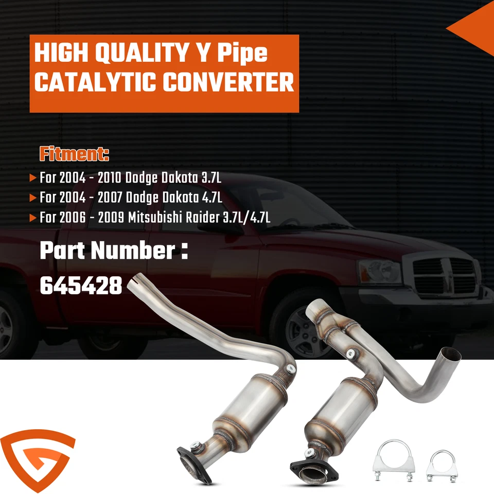 2PCS For Dodge Dakota 3.7L 4.7L Y Pipe Catalytic Converters 2004 05 06-2010 15H - Image 4 of 4