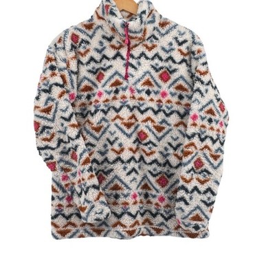 Eddie Bauer Womens Sherpa Fleece Quarter Zip Pullover Southwestern Aztec Pink M