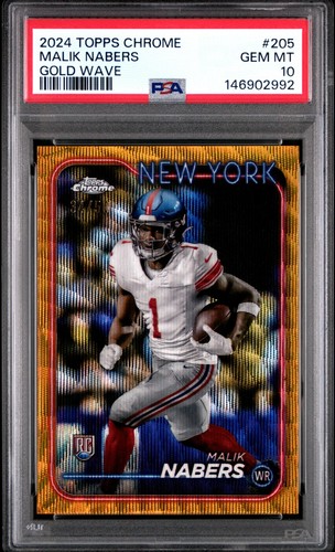 2024 Topps Chrome Malik Nabers Gold Wave Refractor /50 #205 PSA 10 RC ROOKIE