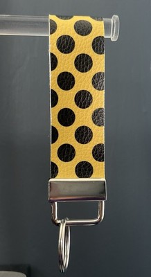 Yellow Black Polka Dot Faux Leather Key Chain Wristlet for Women Casual Style