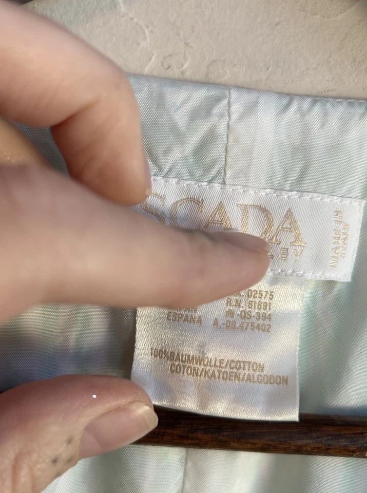 Винтажный жилет на пуговицах Escada 38 Seersucker в полоску как новый зеленый опрятный старые деньги - Изображение 4 из 4