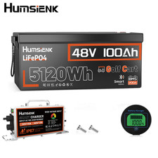 48V 100Ah LiFePO4 Lithium Battery Charger 200A BMS Golf Cart 5120Wh RV Solar