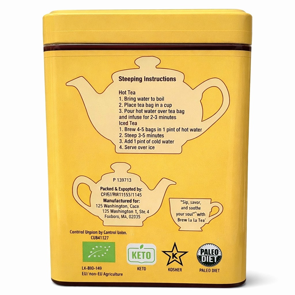 Brew La La USDA Organic Chamomile & Lemon Green Tea Antioxidant Rich 50 Tea Bags