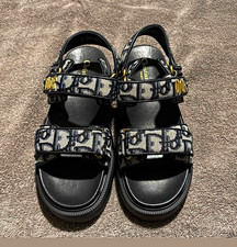 Men's Black/Gray Monogram Strappy Sandals Hook & Loop Adjustable US 6