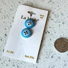 2 NEW Vintage 1980s Blue 4 Hole Flat Round Buttons 5/8" Italy Made Embellishment