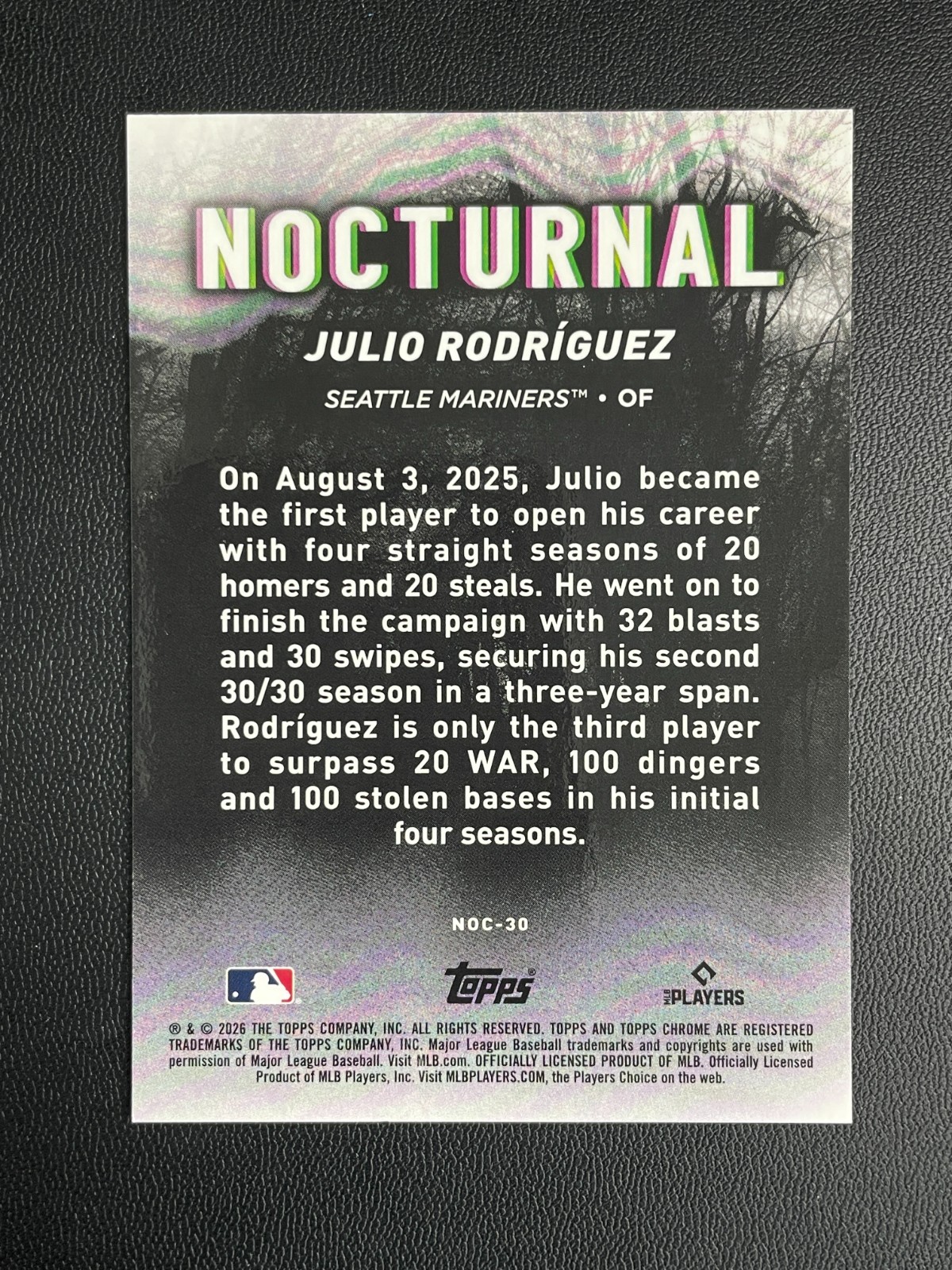 2026 Topps Chrome Black Nocturnal #NOC-30 Julio Rodriguez Mariners view 2