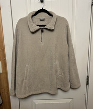 Women s Beige Fleece 1/4 Zip Sweatshirt Pullover Pockets Collared Size L