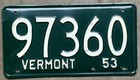 1953 Vermont License Plate — photo 1