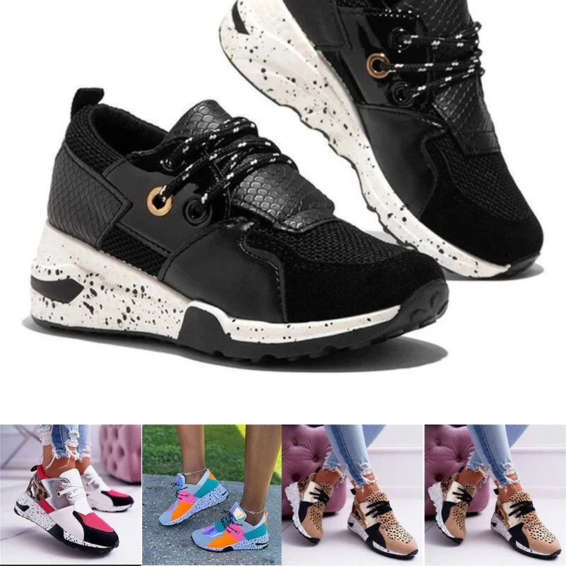 Zapatillas deportivas informales transpirables con plataforma de cuña para mujer para caminar correr Foto 3 de 4