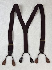 Made In England Burgundy Button Suspenders Braces Leather Ends Mens