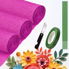 Crepe Paper Roll 9.8 Inch x 8.2 Ft 3 Rolls Rose DIY Gift Flower Making Set