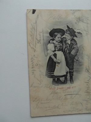 Artist. Postcard Woast Diardl,i mog di!   2 children, costume, flowers used 10.VI.20