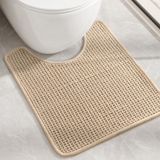 Color Geometry Chenille Toilet Rugs U Shaped Washable, Absorbent, Stain Resistan