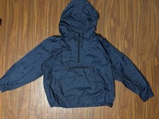 VTG Gap Factory Blue Nylon Anorak Jacket Hood 1/4 Zip Center Pocket - Size Large