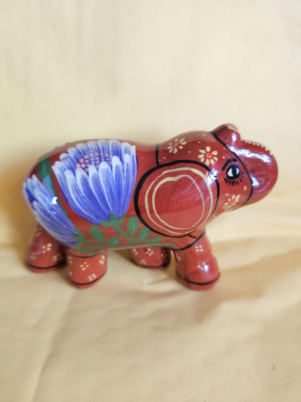 0325-m154 Vintage Made In Mexico Pottery Elephant With Vibrant Handpainted Flora