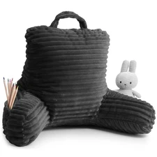 Clara Clark Cut Plush Striped Reading Pillow for Kids & Teens, Medium Back