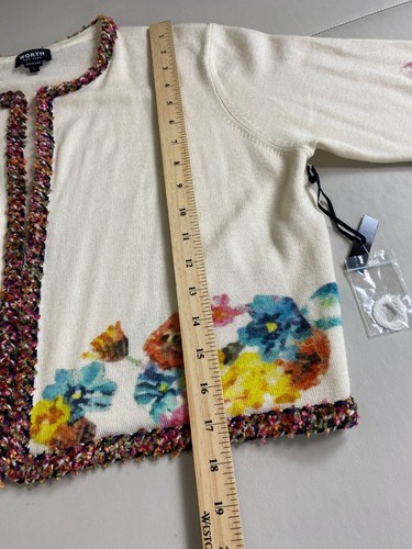 New Worth New York Wool Women Cardigan Sweater Size Large Crop Floral Open Front - Picture 5 of 16