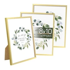  Picture Frame Set of 3, Made of High Definition Glass for 8 x 10, 8x10 Gold