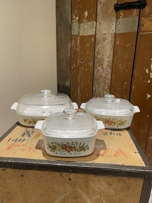 3er Set Vintage Corning Ware Spice Of Life Auflaufformen Deckel Kochgeschirr USA
