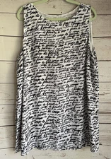 Chico's Caroline Tank Top sz 4 XXL Love at First Sight French Script Black White