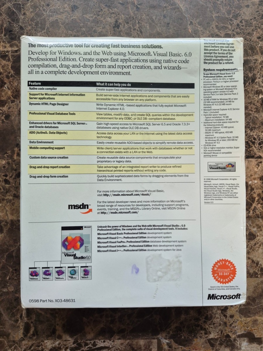 Microsoft Visual Basic 6.0 新品未開封 マイクロソフト 新品 Microsoft Visual Basic 6.0 Enterprise