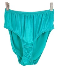 Vtg Panty Size 11 French Cut Hi-Rise Second Skin Teal Satin Nylon Wide Gusset