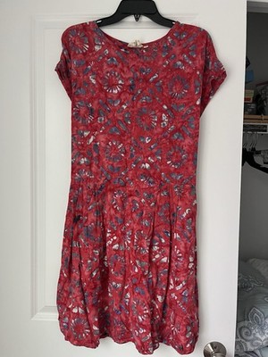Go Fish Women s Dress Rayon Size L Red Patterned Shift