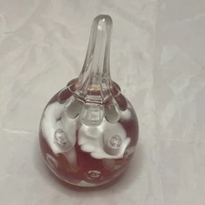 Rare Joe St Clair Art Glass Red White Floral Paperweight  Teardrop Glass 4”