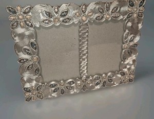 Double Picture Frame Silvertone Metal Stones Filigree Wire Work Designs Tabletop