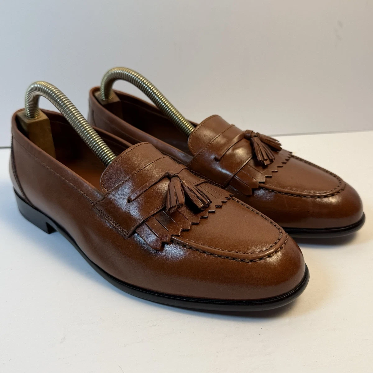 Stanley Blacker Brown Woven Leather Tassel‎ Kiltie Wingtip Loafers Mens 11 Italy Stanley Black & Decker Wingtip Dress Shoes for Men for sale  main image 2