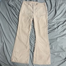 Vintage 60s 70s Permanent Press Pink Corduroy Flare Pants Size 34x31 Talon Zip