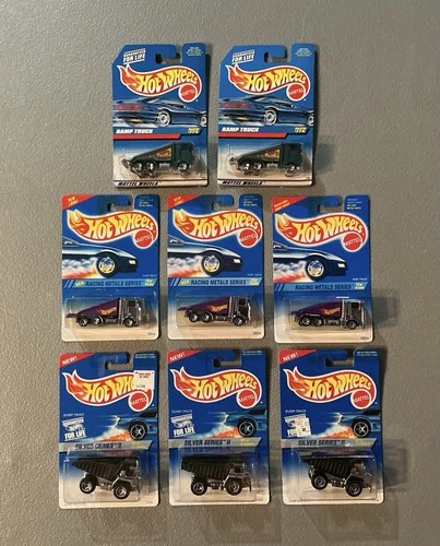 LOT OF 8 HOT WHEELS RAMP TRUCKS & DUMP TRUCKS, VINTAGE 90s