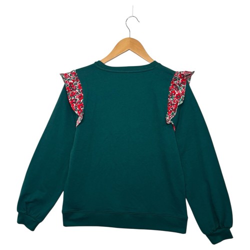 New J Crew Top Womens Medium Green Sweatshirt Ruffle Flower Cottagecore Cozy - Picture 3 of 13