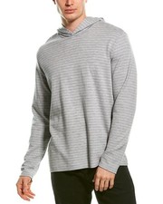 Vince Feeder Stripe Pullover Hoodie Heather Grey/Heather Charcoal Size L