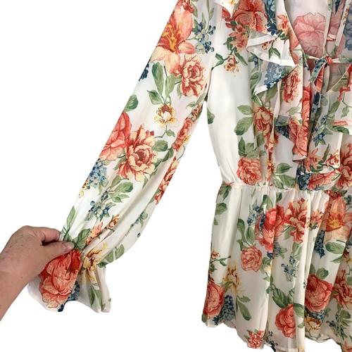 Flying Tomato Size S Floral Ruffle Chiffon Romper Tie Up Elastic Waist Boho Chic - Picture 6 of 16