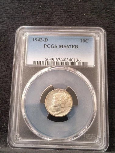 1942-D Mercury Dime 10c PCGS MS67 FB Full Bands Blast White!