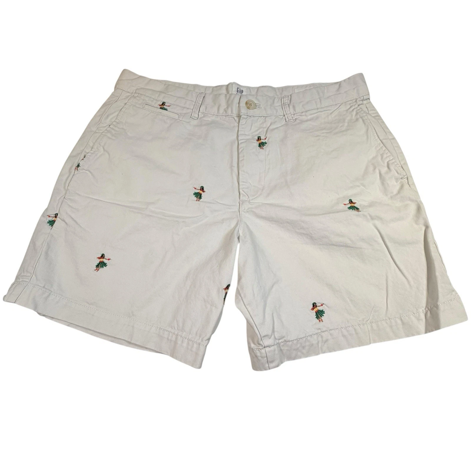 Gap Shorts Mens 34 White Embroidered Hula Girl Outdoor Casual Preppy Golf