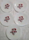 Vtg Fire-King Ovenware Milk Glass Primrose 9" Plates Lot of 5 White Pink Floral
