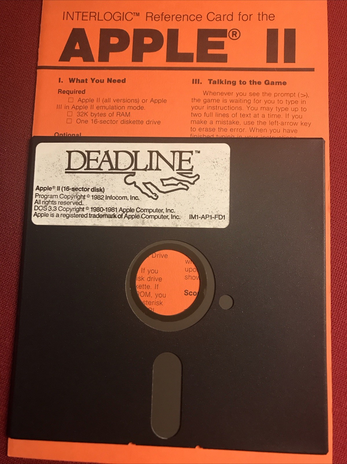 Infocom Deadline Computer Game Apple II 1982 FLOPPY DISK ONLY 5.25 ...