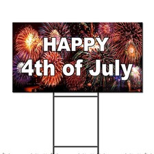 Happy Forth Of July 4Th Independence Day Fireworks Plastic Yard Sign w/ Stakes
