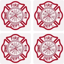 Set of (4) 1x1 Inch Reflective Maltese Cross Fire Dept Red Vinyl Stickers