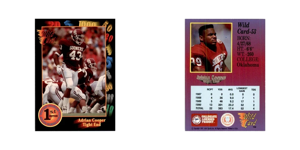 1991 Wild Card Adrian Cooper Football Cards #53 - Image 3 of 3