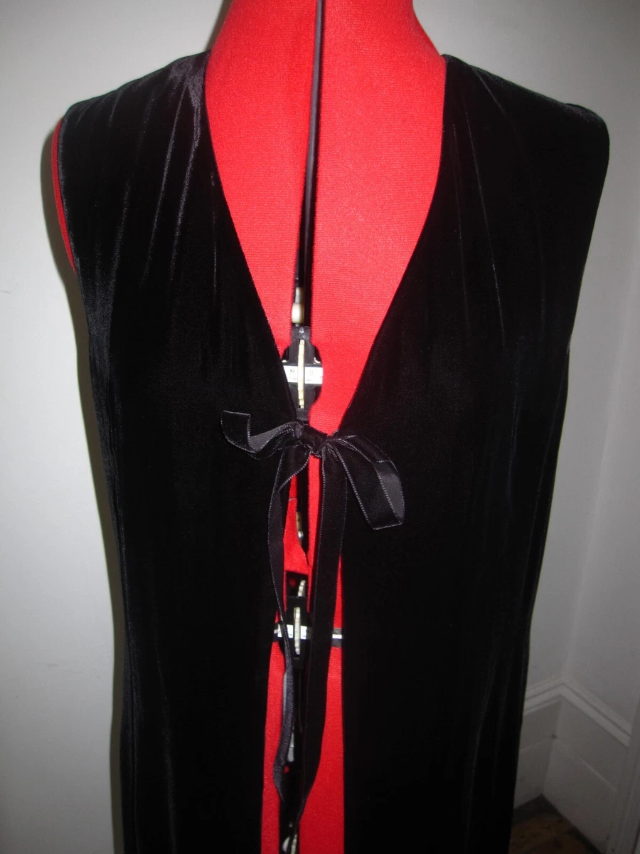 LISA HO BLACK SILK VELVET EXTRA LONG FRINGED WAISTCOAT Size 12