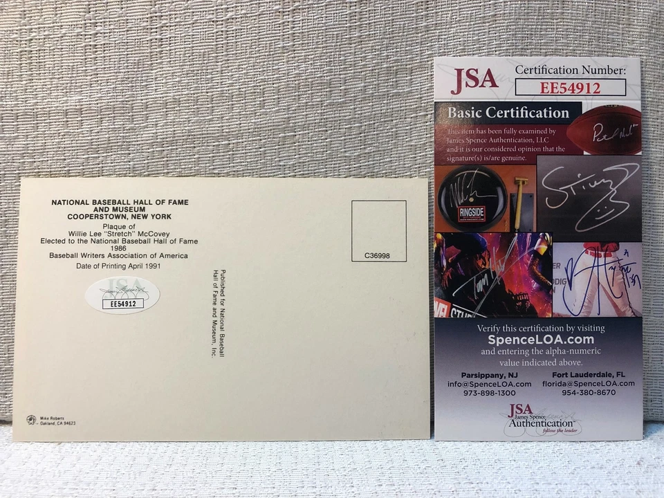 Willie McCovey Signed Autographed Gold Hall of Fame Plaque HOF Postcard Card JSA - Image 3 of 3