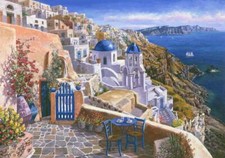 Ceramic Backsplash Tile Mural Water View Landscape - View Of Santorini