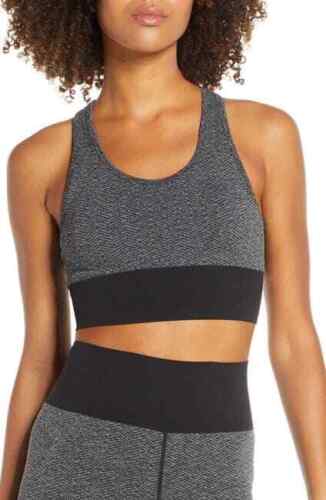Zella Sports Bra Longline Racerback Sports Bra Black Herringbone SZ M NWT