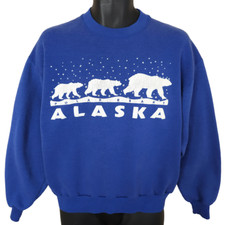 Vintage Alaska Polar Bears Sweatshirt Mens Size Medium Blue 90s Animal Nature