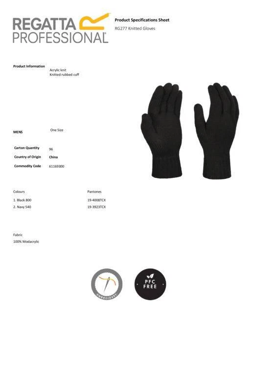 Regatta Professional Unisex Knitted Gloves TRG201 - Winter Soft Warm Gloves - Image 2 of 4