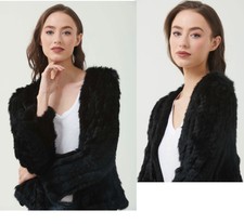Leifsdottir Womens Jacket Faux Fur Coat Wool M Round Neck Pocket Black M