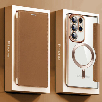 Case For Samsung Galaxy S25 S24 S23 Ultra Magsafe Magnetic Card Slot Flip Cover